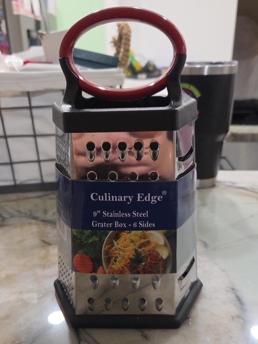 9" Stainless Steel 6-Sided Box Grater - Red/Black Handle